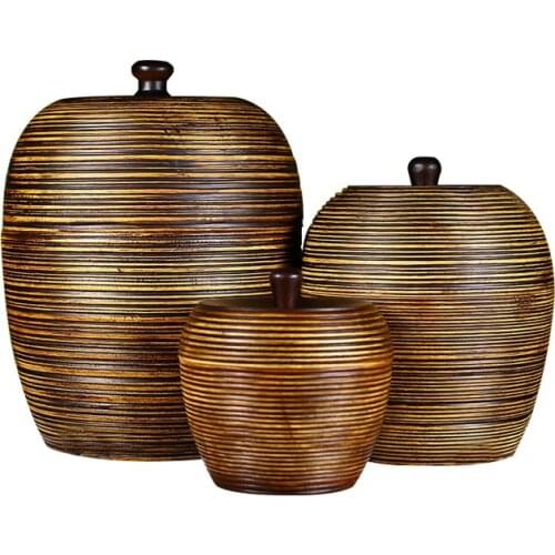 Wood Carving Storage Box Storage Jar Pottery jar Decoration Southeast Asian living Room Decoration Snack Jar Cereal Dispenser