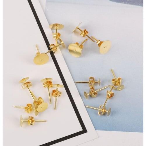 100pcs 4/6/8mm Gold Rhodium Round Flat Pad Studs Earrings Posts Butterfly Scroll Back Stoppers Jewelry Making DIY Findings
