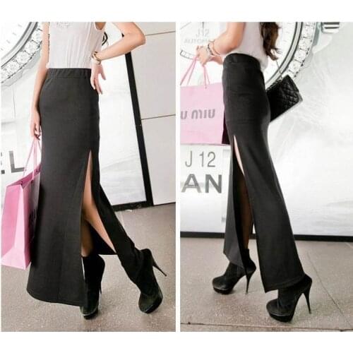 2015 Autumn Fashion Long Slit Skirt Women Stretch High Waist Sexy Maxi Skirts Lady Summer Style Elastic Straight Skirts