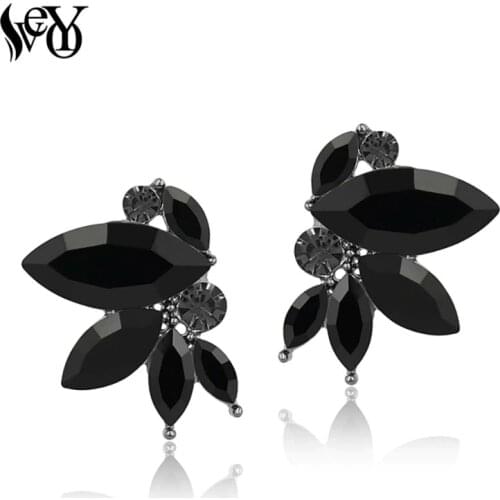 VEYO 3 Color black Red Green Shiny Crystal Stud Earrings Wing shape Earrings for Women Rhinestone Female Trendy Jewelry