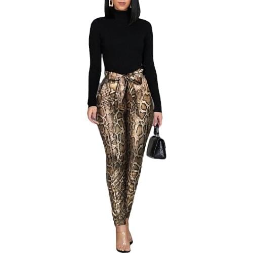 Women Leopard Pants Female Stretch Faux Leather Capris Ladies High Waist Sheath Leggings Pants S-XL