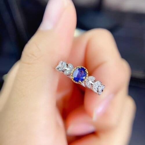 Exquisite Blue Sapphire Gem Ring for Women Jewelry Real 925 Silver Real Natural Gem Party Gift