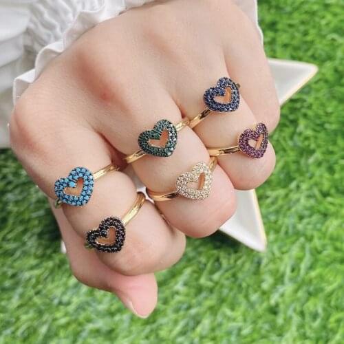 5pcs/lot 2021 New Design Fashion Adjustable Heart Cubic Zircon Ring For Women