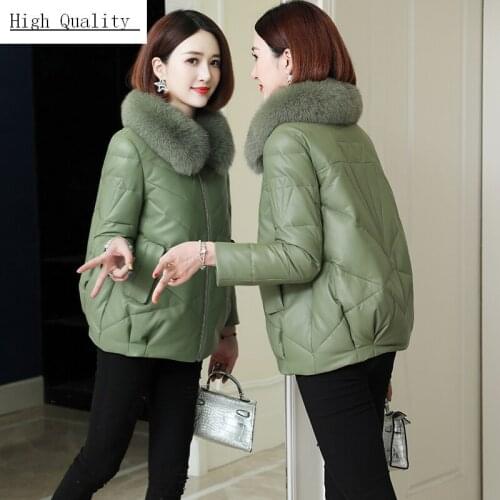 Winter Genuine Leather Jacket Women Duck Down Jacket Female Natural Fox Fur Collar Coat Real Sheepskin Coats Hiver LW1710