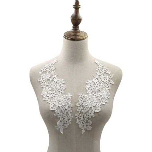 1 Pc Black 3D Flower Embroidery Neckline Collar Lace Fabric Sewing Textiles Wedding Dress Accessories Hollow Patch Decorative