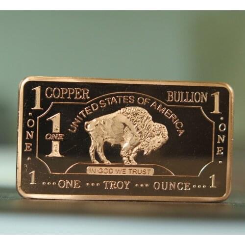 1 oz 999 Fine Copper Buffalo Bar with CMCMINT on the back