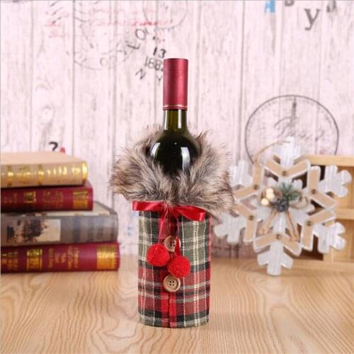 2020 Navidad Christmas Wine Bottle Cover Mini Coat Faux Fur Holiday Party Decorations happy New Year Dinner Table Supplies