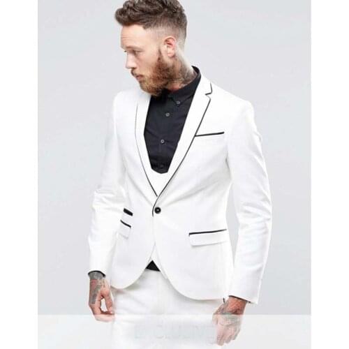 2021 White Business Clothing For Men Suit 3 Piece Set Mens Wedding Suits Costume Groom Tuxedo Formal Prom Suit(Jacket+pants+vest