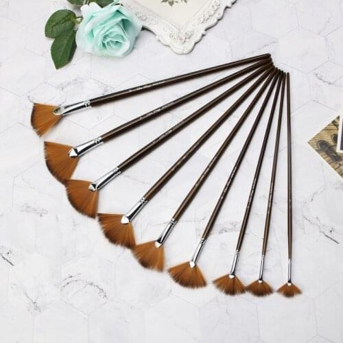 9Pcs Fan Shape Brush Painting Pen Set Nylon Hair Acrylic Watercolor Art Supplies E56C