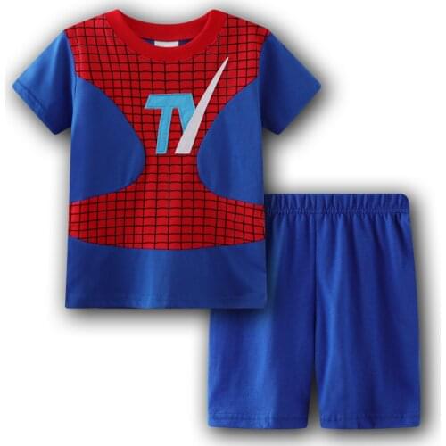 Brand Childrens Pajamas Sleepwear Kids Nightwear Cotton Baby boys girls clothing sets Cartoon Embroidery Summer Top+Pants Suits