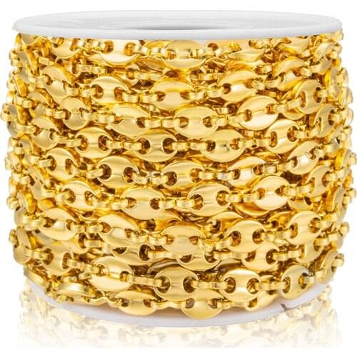 1 Meter Stainless Steel Pig Nose Chain Gold Coffee Bean Chains For DIY Jewelry Making Punk Hip Hop Necklace Bracelets Wholesale