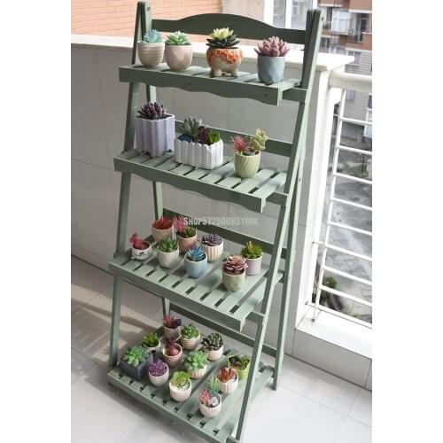 Nordic style flower shelf succulent plant shelf ladder floor type balcony folding shelf living room ladder type Japanese style