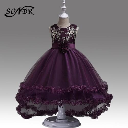 Appliques Elegant Communion Dresses HT230 Embroidery Solid Flower Girl Dress Ruched Zipper Little Girls Princess Ball Gowns 2020