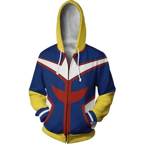 Anime My Hero Academia All Might Cosplay Fleece Hoodie Print Adult Zipper Jacket Coat Hooded Sweatshirt