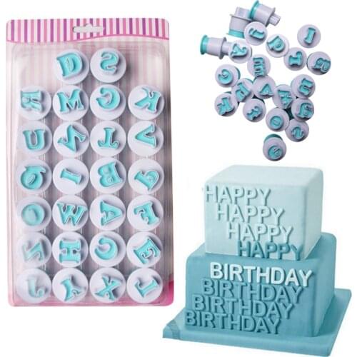 26pcs / alphanumeric spring biscuit mold chocolate fondant plastic mold kitchen baking cake printing decoration tool