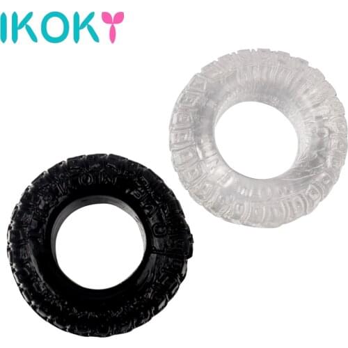 IKOKY 2Pcs/Set Penis Rings Adults products Cock Rings Tire Type Sex Cockring Silicone Black/Transparent Sex toys for Men