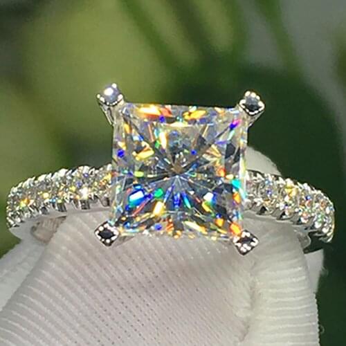 18K Au750 White Gold Women Wedding Party Engagement Ring 1 2 3 4 5 Carat Square Princess Moissanite Diamond Ring Trendy Classic