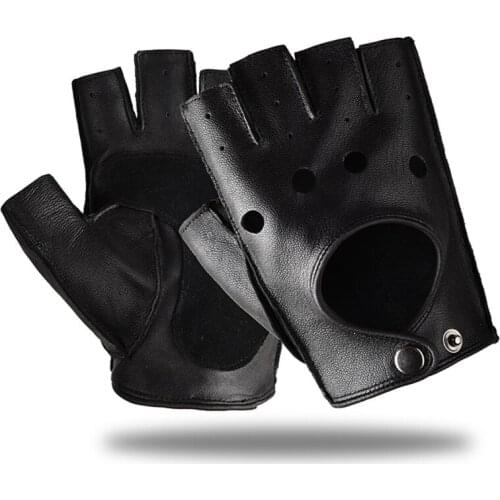 Leather Gloves mens Half Finger Fitness Sports Driving anti-skid Strong wear-resistant Driving Retro Motorcycle Leather Glove