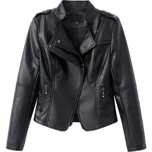 Femme Faux PU Leather Jackets Hot Sale Zippers Moto Biker Streetwear Korea Women Fashion Coat Slim Short Outerwear