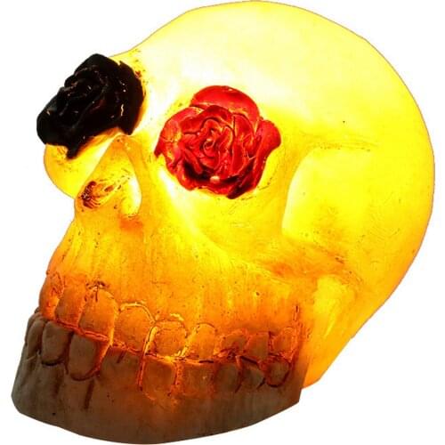 Halloween Skull Lamp Skull Statue LED Horror Skull Design Flower Skull Decoration Halloween Party Atmosphere Decoration Lamp