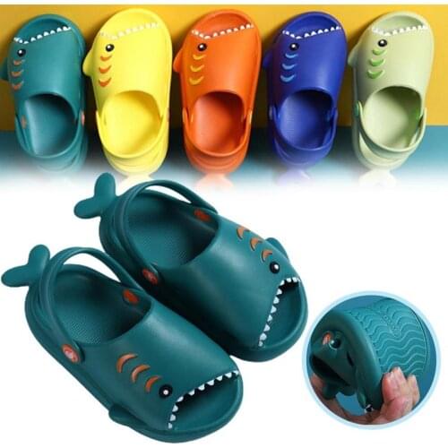 Summer Children Cartoon Shark Slippers Boys Girls Cute Soft Non-Slip Waterproof Beach Sandals Garden Bathroom Walking Slippers