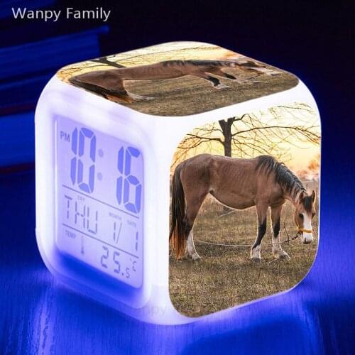 Horse LED Alarm Clock 7 Color Changing Glowing Digital Clock Kids Festival Gift Multifunction Desktop Electronic Watches Clock