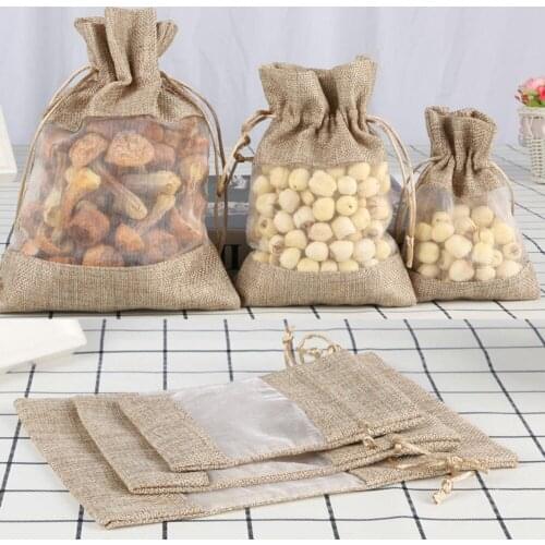 5pcs/lot Organza Jute Bags Jewelry Packaging Burlap Drawstring Bag Wedding Party Favors Gift Bags For Coffee Beans Candy Makeup