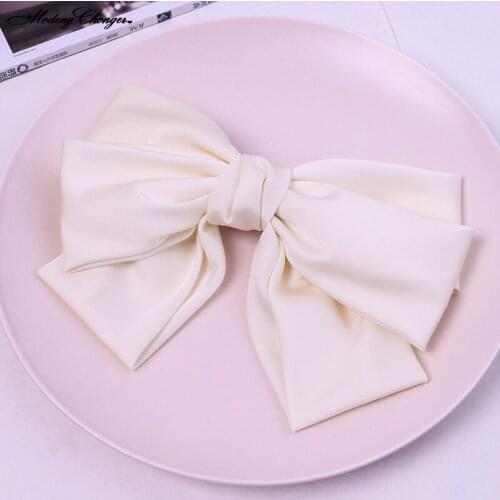Fashion Three Levels Hair Clip Chiffon Satin Hairgrips Solid Color Big Large Bow Hairpins For Girls Barrettes Hair Accessories