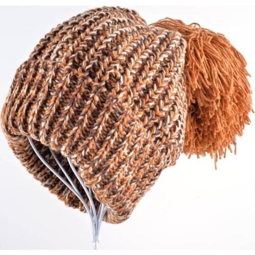 Fashion gorros womens beanie winter hats for women Knitted wool bonnet Oversize Hairball Spell color warm Elegance girls beanies