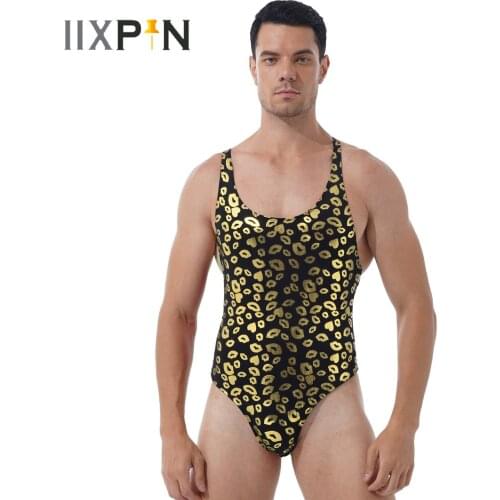 Mens Sexy Lingerie Teddies Bodysuit Fashion Round Neck Sleeveless High Cut Leatord One-piece Nightwear Lip/ Skull Print Swimsuit