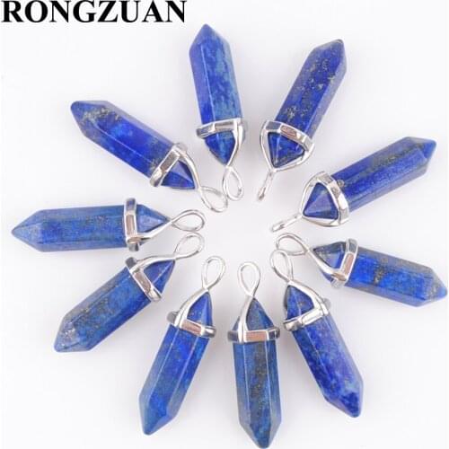 Natural Lapis Lazuli Gem Stone Hexagonal Silvers Pendant Beads for Necklaces Earrings Jewelry Making wholesale 10pcs/lot TN3037