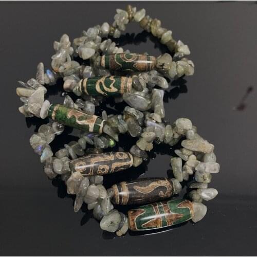 Natural Tibetan Dzi Agates Bracelets Healing Buddha Prayer Nine-eyed Lotus Labradorite Moonstone Meditation Jewelry Bracelets