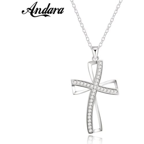New 925 Silver Necklace Cross CZ Pendant Necklace Female Wedding Party Clavicle Chain Necklace Romantic ValentineS Day Jewelry