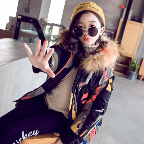 New Arrival Girls Fashion Wadded Jacket Winter Childrens Cotton Padded Clothes Trench Coat Kids Fur Collar Parkas Outerwear P22
