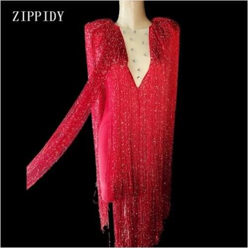 New design Long Fringes Design Dress Rhinestones Outfit Sexy Dance Wear Party Tassel Costume Stage Club wear Clothes