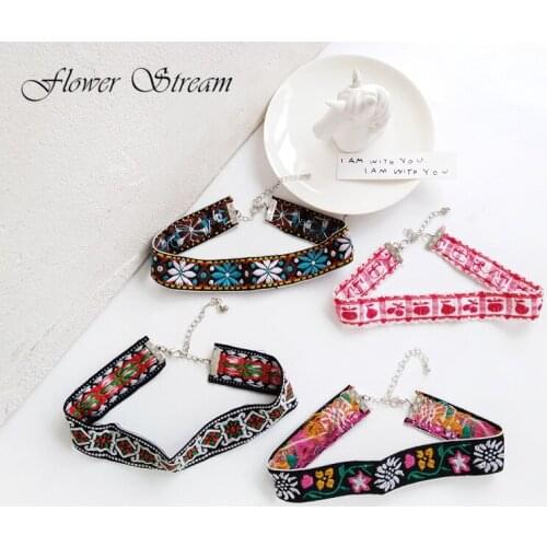 Fashion Ethnic Style Necklace Simple Floral Embroidery Texture Clavicle Chain Everyday Wear Rhyme Sen Girl Fabric Chokers