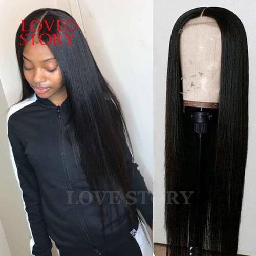 Lovestory Black Color Synthetic Lace Front Wigs Heat Resistant Silky Straight Replacement Wigs With Baby Hair