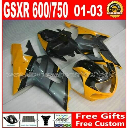 Customize free Brand new fairing kit for 7 gift black gray gold SUZUKI GSXR 600 750 K1 2001 2002 2003 GSX R600 R750 01-03