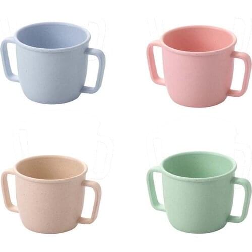 Wheat Straw Environmental Water Cup Children Breakfast Eco-Friendly Double Handle Milk Drink Cup Learning Driking Mug For Baby