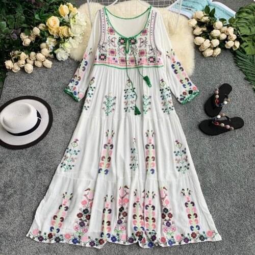 Embroidery Beach Dresses 2020 Maxi Bohemian Dress For Women Holiday Sundress Half Sleeve Boho Dress Bohemian Vestidos DD2543