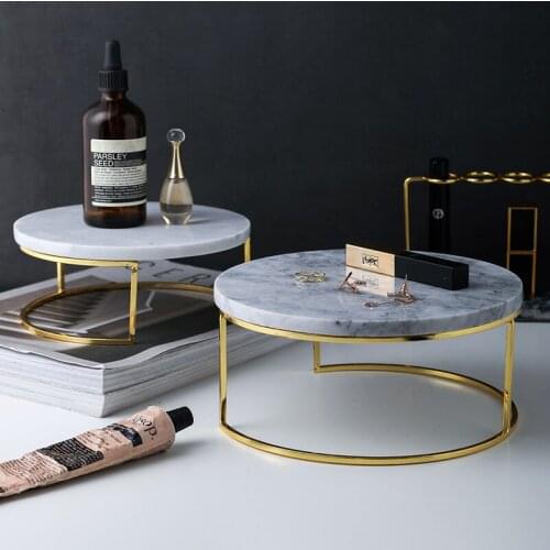 Nordic Style Natural Marble Cake Tray Dessert Display Table Metal Base Desktop Decoration Display Rack Gourmet Photography Tools