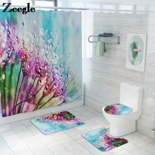 Simple Natural Printed Non Slip Absorbent Bath Mat Bathroom toilet Mat Shower Floor Rug Bathroom Set with Polyster Bath Curtain