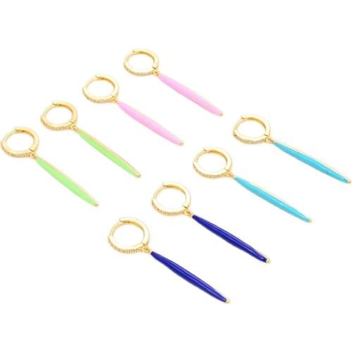 JK Multi color Macacrsite Trimmed With Cz Pave Yellow Gold Plated Hook Earrings