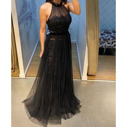 Sexy Halter Evening Dresses 2020 Beading Flowers Long Tulle Prom Dress Lace Up Formal Dresses платье vestidos LE40795