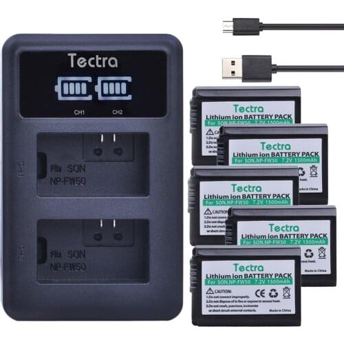 Tectra 5PCS NP-FW50 NPFW50 NPFW50 Battery+LED Display USB Dual Charger for Sony NEX-7 NEX-5N NEX-F3 NEX-3D NEX-3DW NEX-3K A6500