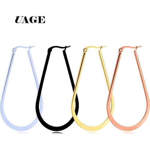 UAGE Stainless Stee Trendy Oval Flattened Exaggerated Hoop Earrings Silver Color/Black/Gold Color Wedding Earrings Jewelry