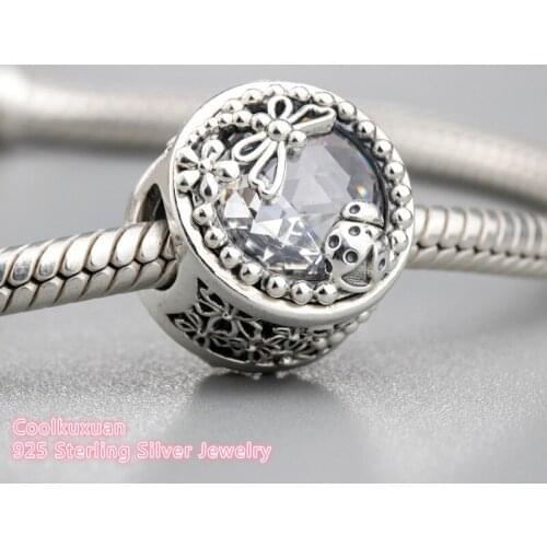 Spring 100% 925 Sterling Silver Enchanted Nature Charm, Clear CZ Charm Beads Fit Original Pandora Charms Bracelet jewelry