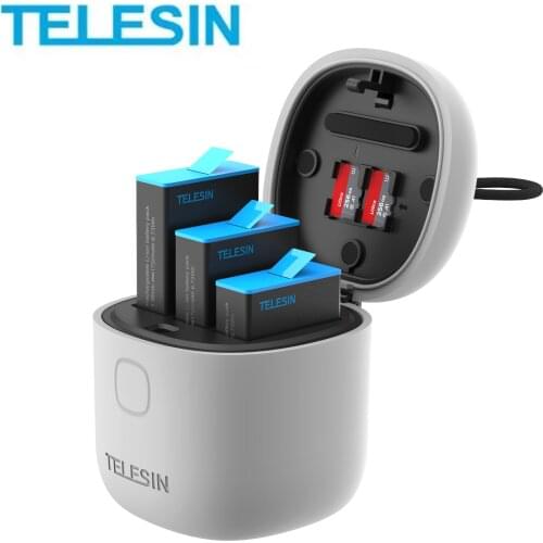 TELESIN For GoPro Hero 9 Battery Fast Charger 3 Slots Battery Storage Box 1750mAh Liion Battery Charging Case