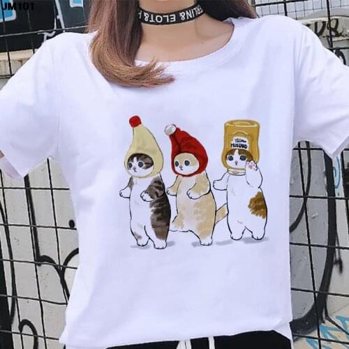 Summer New Gothic Women T-shirt Harajuku Kawaii Cat Print Ladies T shirt Casual Fashion Female clothing Tops Short Sleeve Tshirt