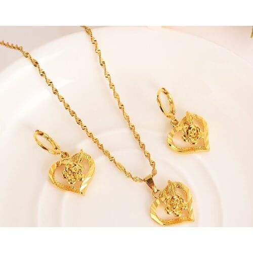 Gold Necklace Earring Set Women Party Gift Dubai love heart crownJewelry Sets bridal party gift DIY charms girls kid Jewelry